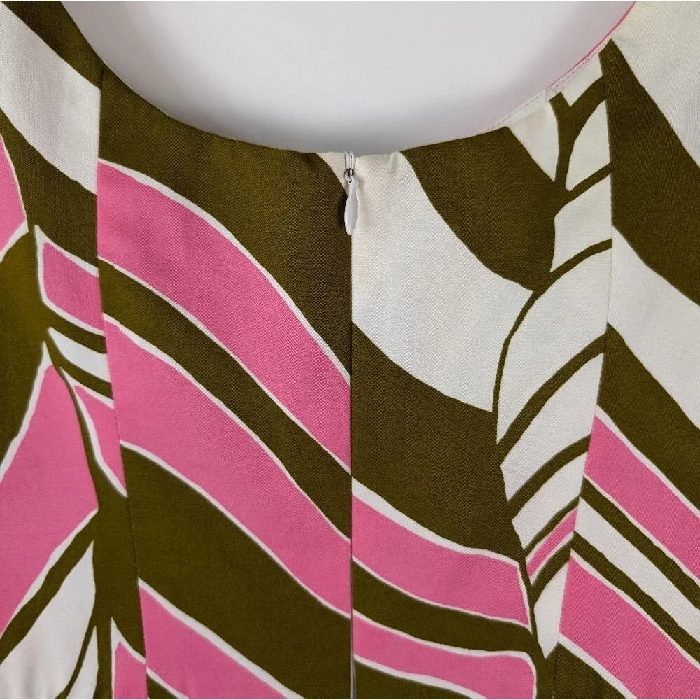 Trina Turk Dress Women's Size 4 Pink Olive White Abstract Cotton Sleeveless - Picture 5 of 11
